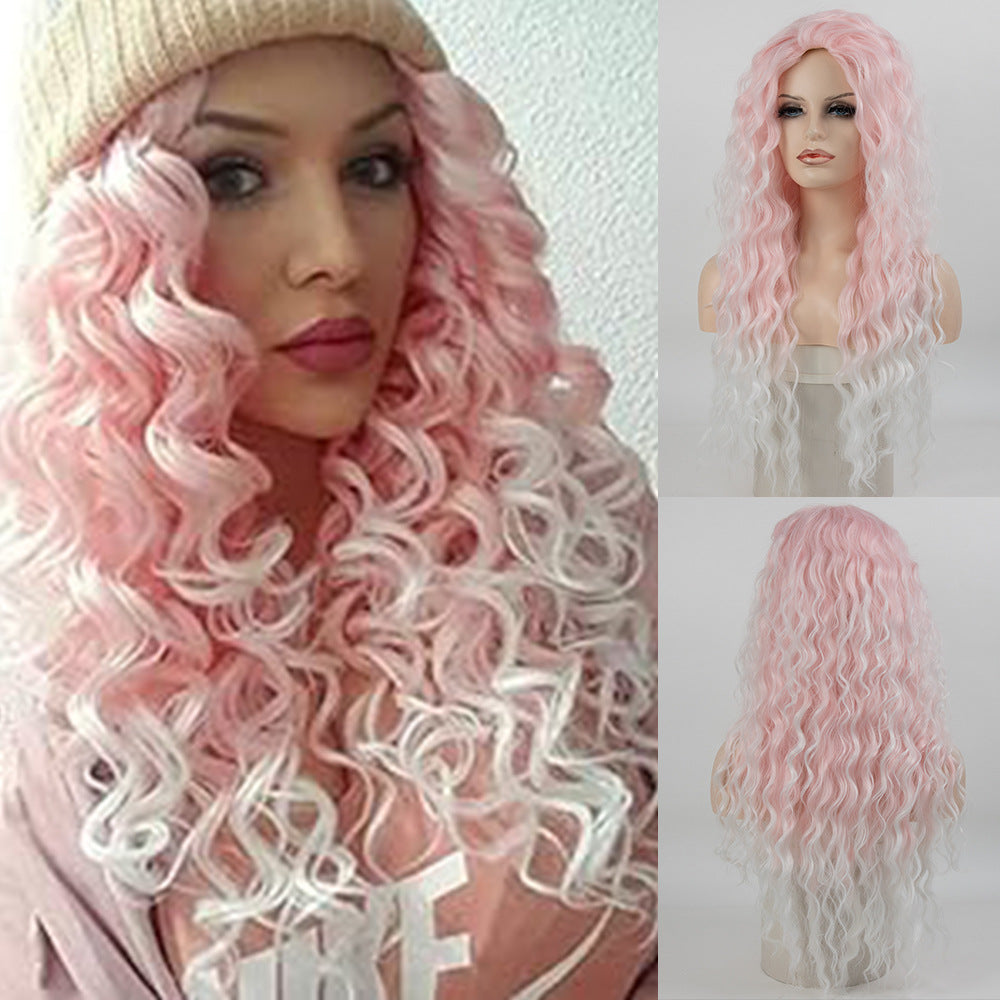African Small Curly Hair Synthetic Wigs Gray Gold Partial Head Wig Long Curls