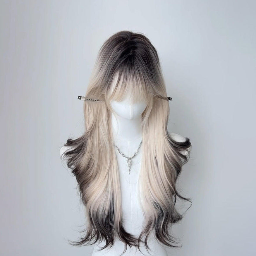 Air Straight Bangs Big Wave Gradient Curly Hair Natural Wig Long Curls