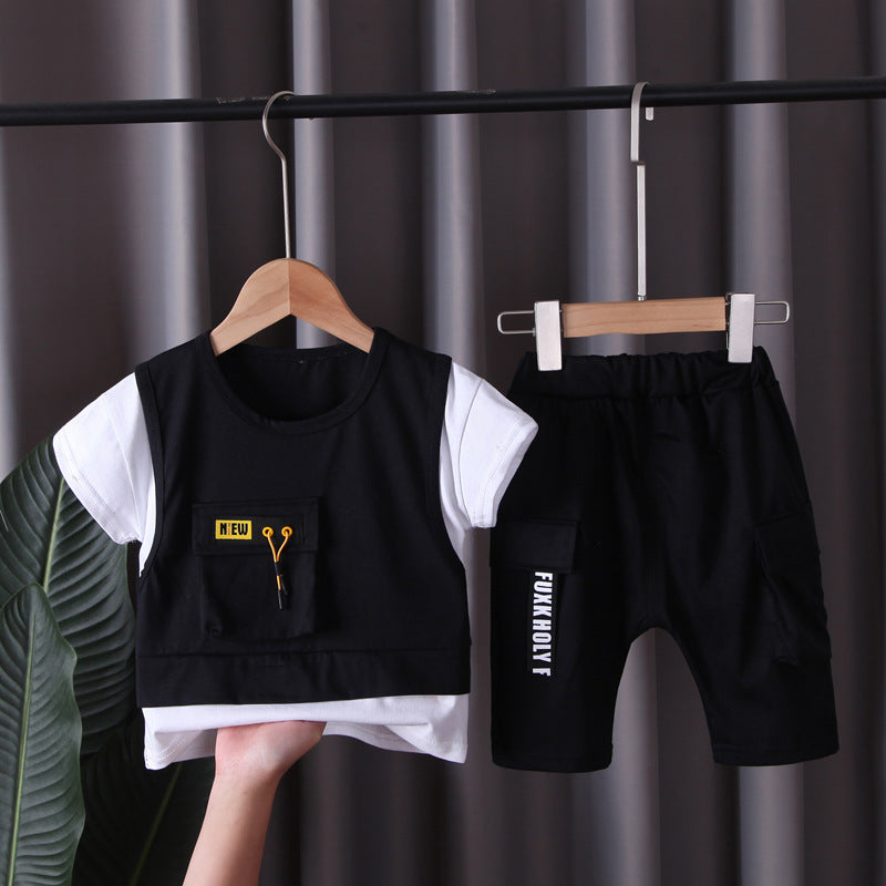 Children's Gentleman Round Neck Two Pieces Short Sleeve Shorts Children's Suit