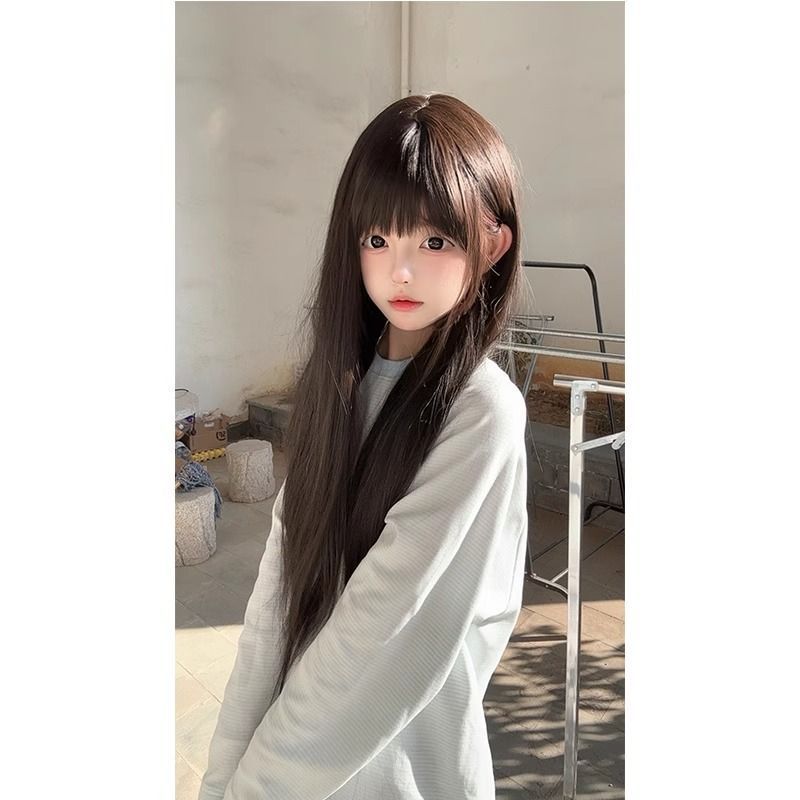 Women's Hair Natural Fluffy Bangs Style Little Long Straight Wig