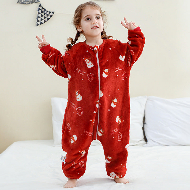 Children's Cute Flannel Jumpsuit Infant Toddler Cartoon Crawling Christmas Jumpsuit, Climbing Suit
