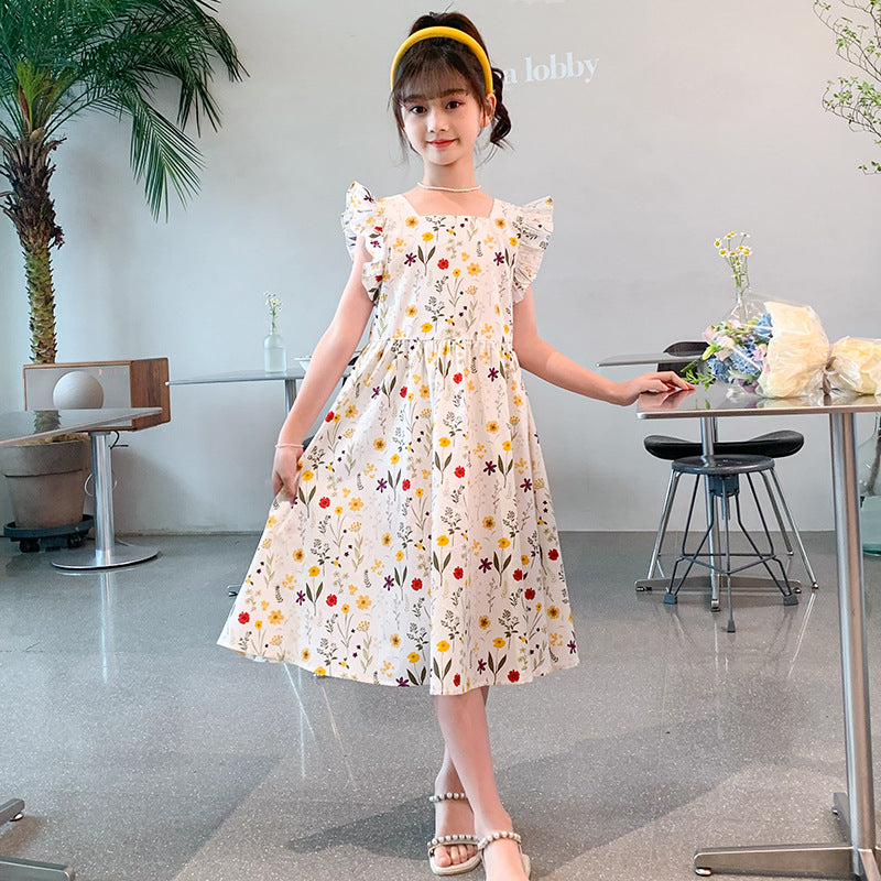 Floral Flounced Sleeve Korean Style Sweet Fresh Princess Pastoral Children's Dress