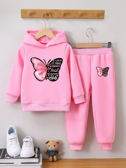 Children's Fashion Sweater Two-piece Cartoon Cute Brushed Butterflies Children's Suit