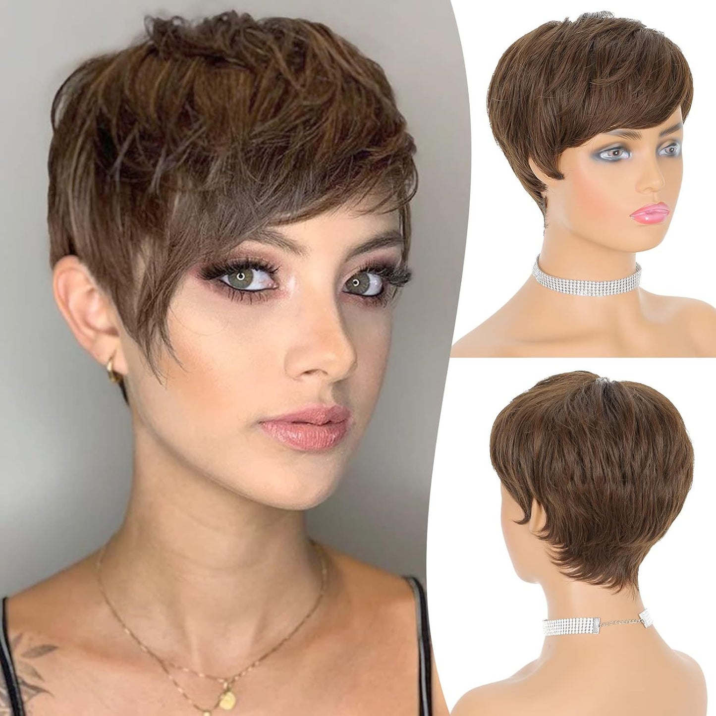 Women's Fashion Synthetic Wigs Gray White Split Wig Short Straight Hair