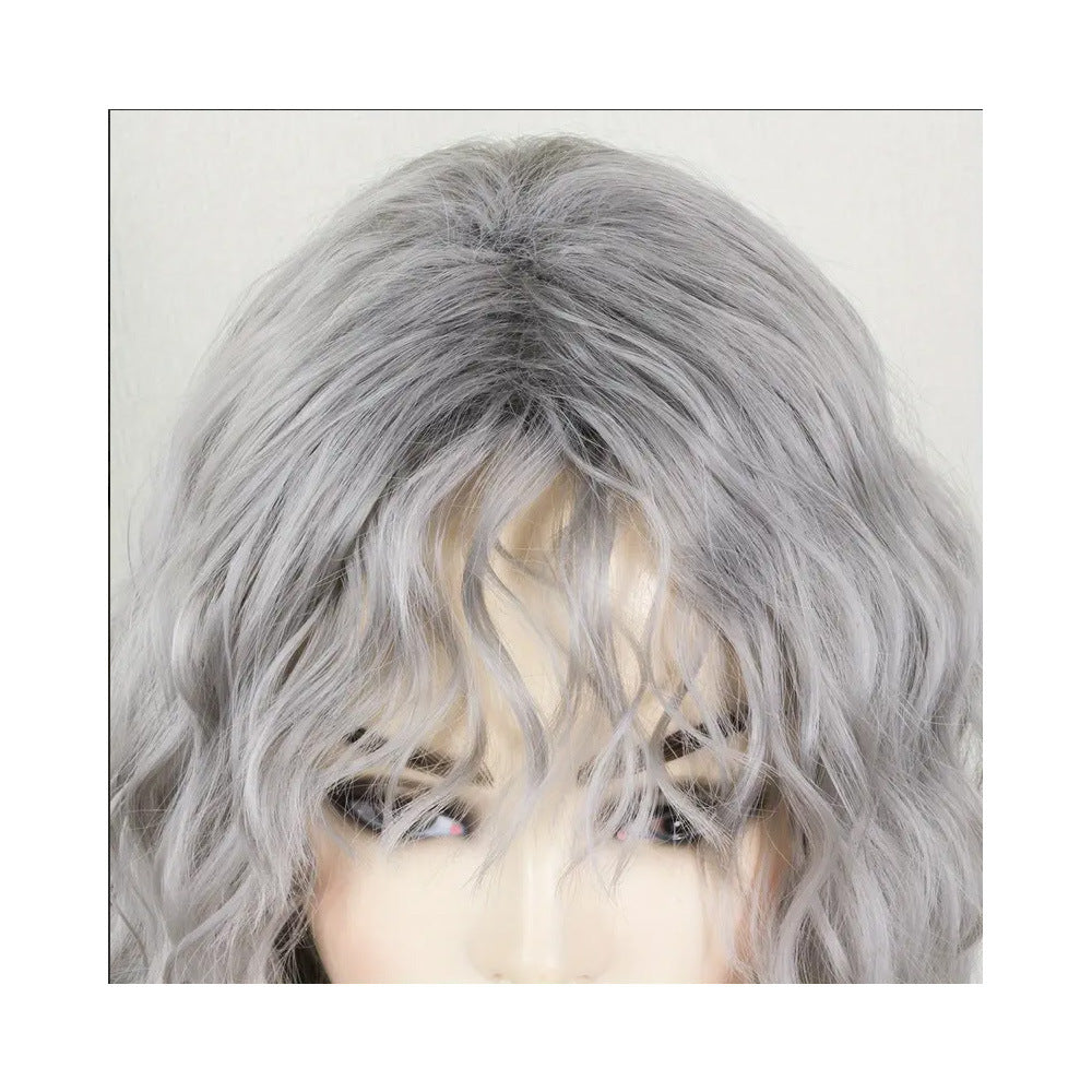Wavy Gray Curly Synthetic Fiber Black Wig Long Curls