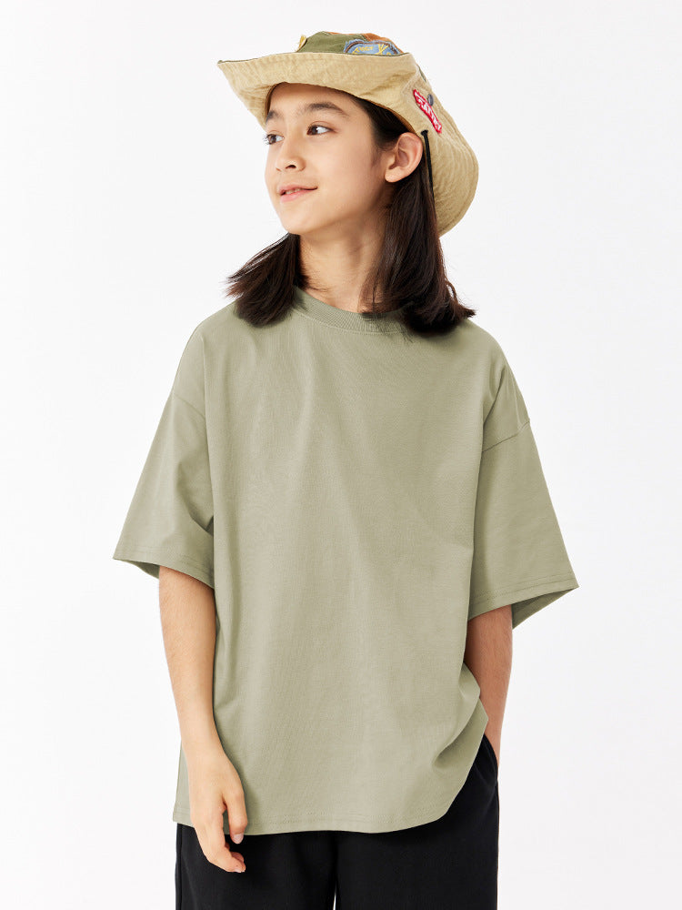 Children's Cool Feeling Boys Solid Color Short-sleeved Medium Big Sun Protection Children's T-shirt