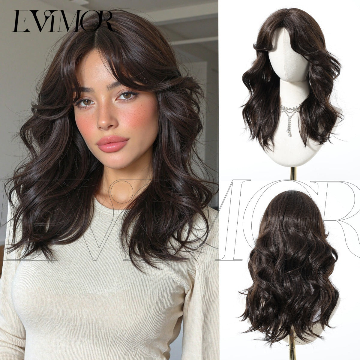 Big Wave Curly Female Dark Brown Highlights Natural Wig Long Curls