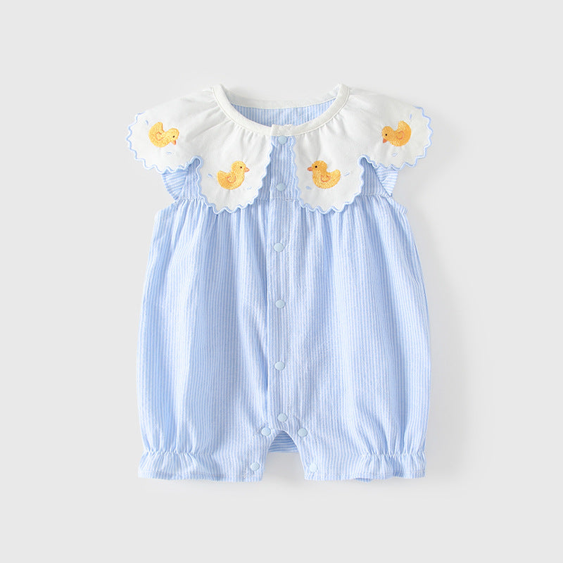 Small Yellow Duck Embroidered Large Lapel Jumpsuit Summer Breathable Short-sleeved Jumpsuit, Climbing Suit