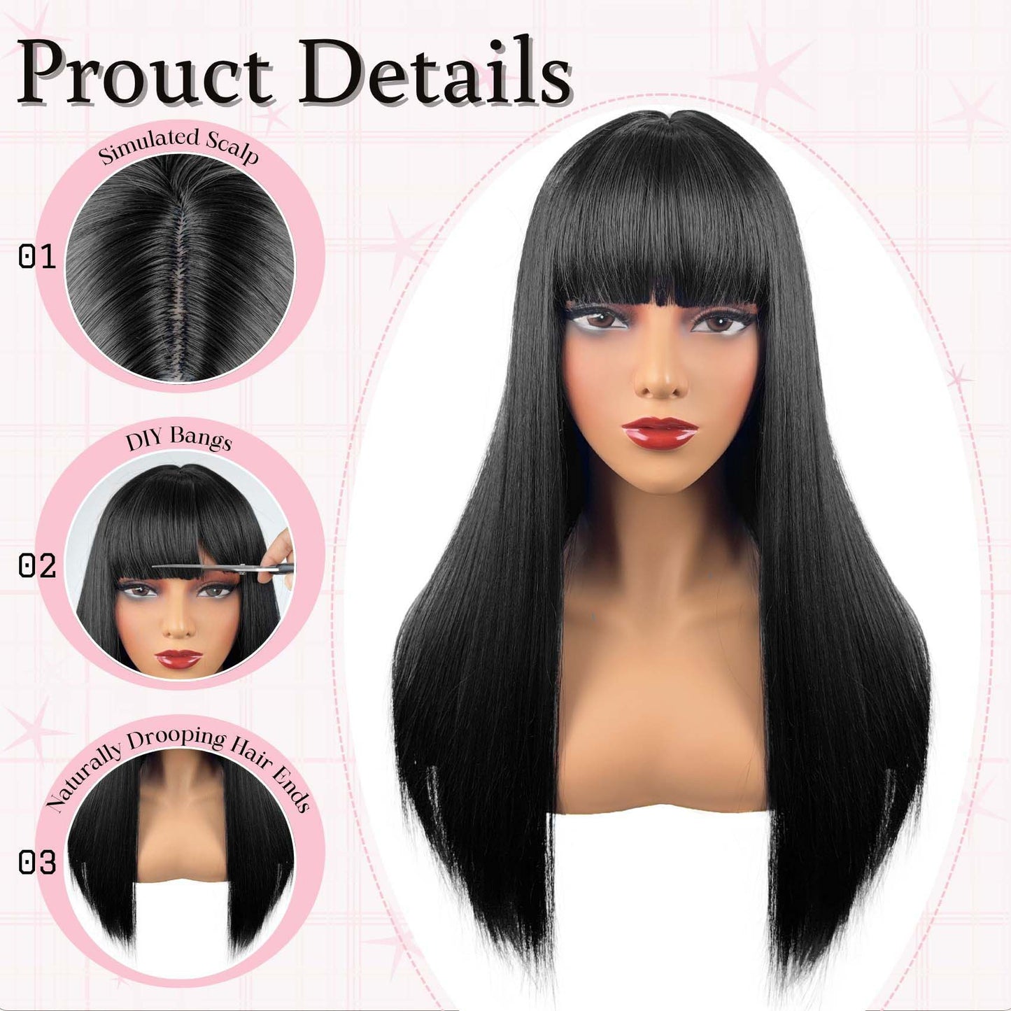 Fashion With Bangs Black Hair Synthetic Long Straight Wig