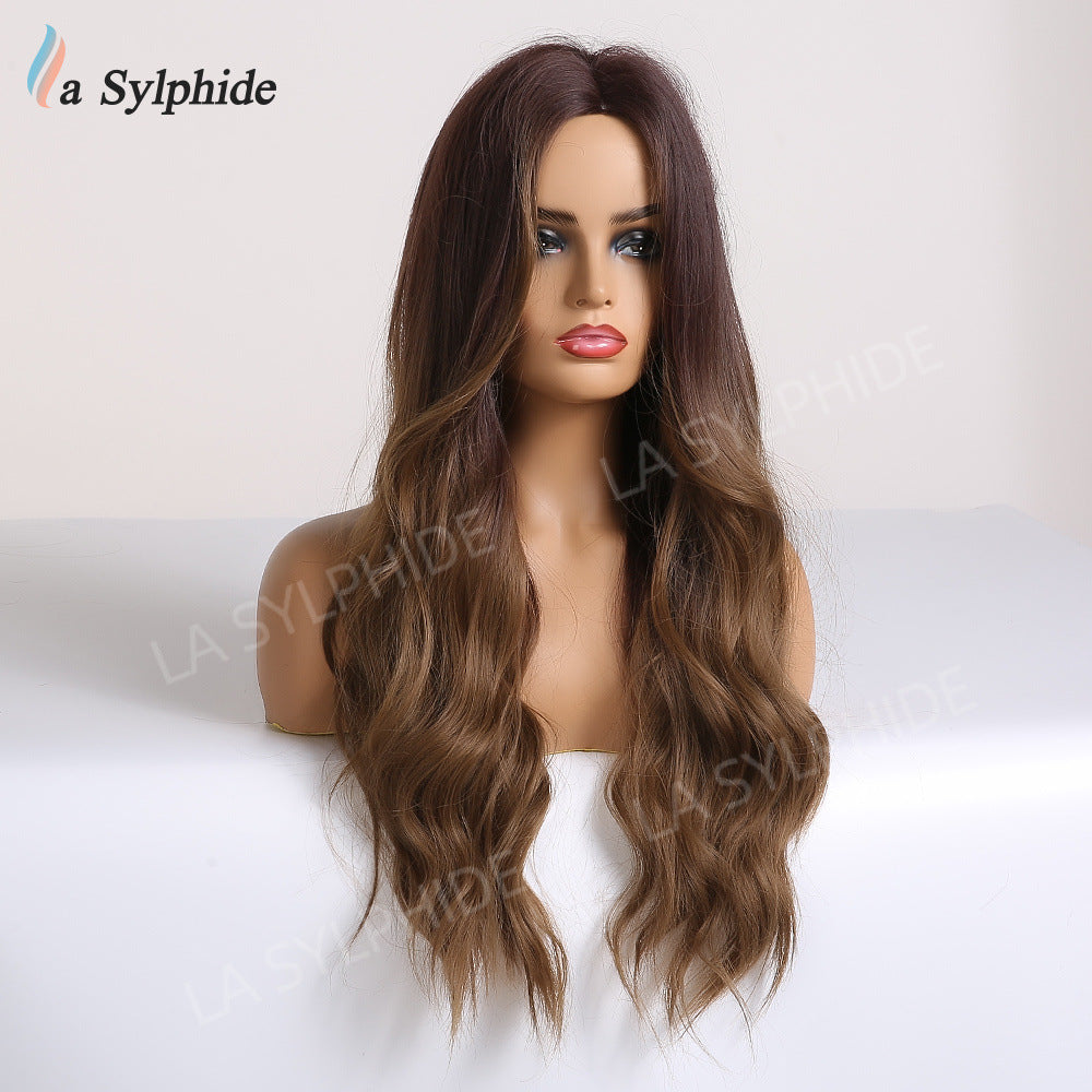 Medium Curly Brown Gradient Female Synthetic Wig Long Curls