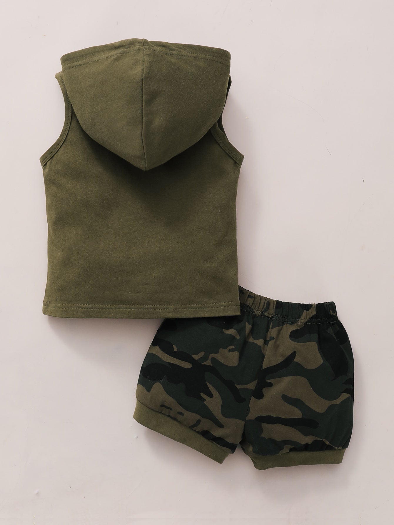 Summer Cartoon Letter Print Sleeveless Hooded Top Camouflage Shorts Children's Suit