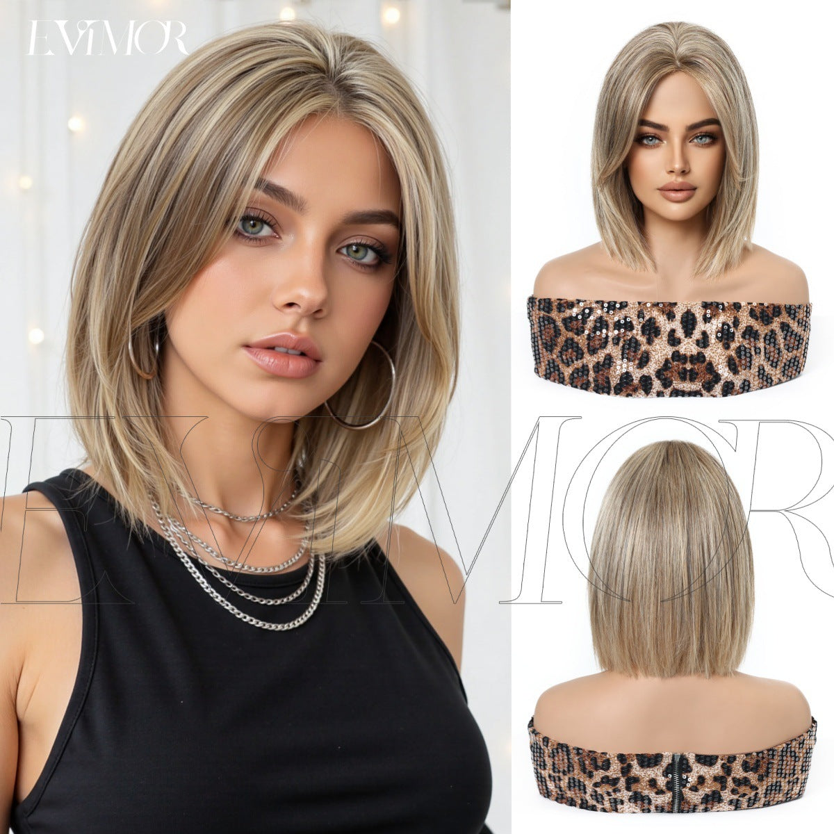 Women's Fiber Summer Realistic Natural Middle Age Wig Short Straight Hair