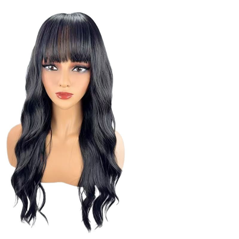 Women's Curly Hair Bangs Realistic Natural Fiber Wig Long Curls