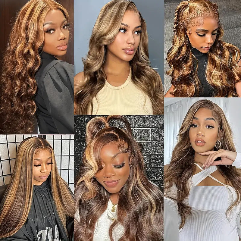 Front Lace Female Highlight Gradient Big Wave Curly Hair Wig Long Curls