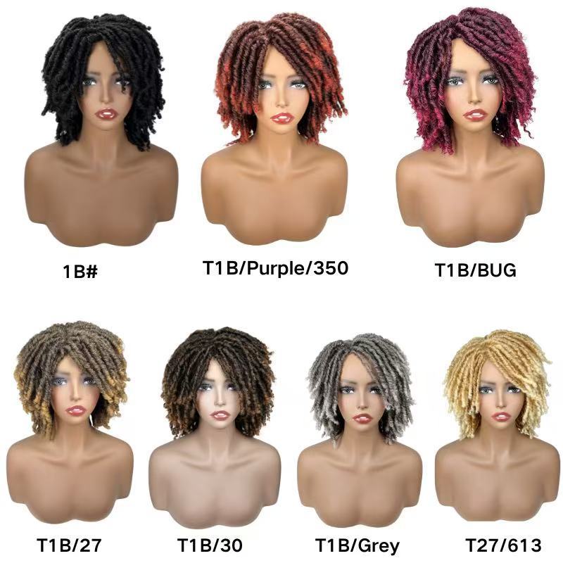 Dreadlocks Female Black Roll Full Top Wig Short Curly Hair
