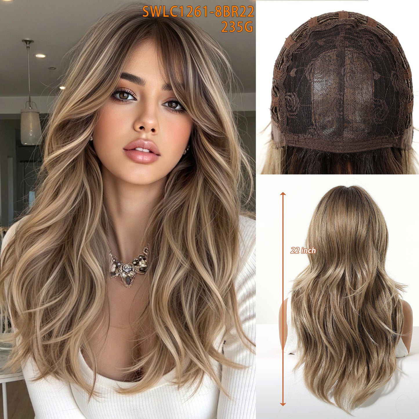 Women's Brown Bangs Curly Daily High Quality Chemical Wig Long Curls