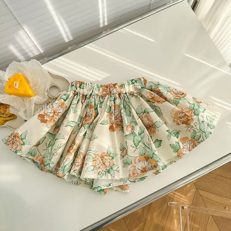 Summer Small Floral Culottes Soft Breathable Cotton Shorts Fashionable Children's Pants