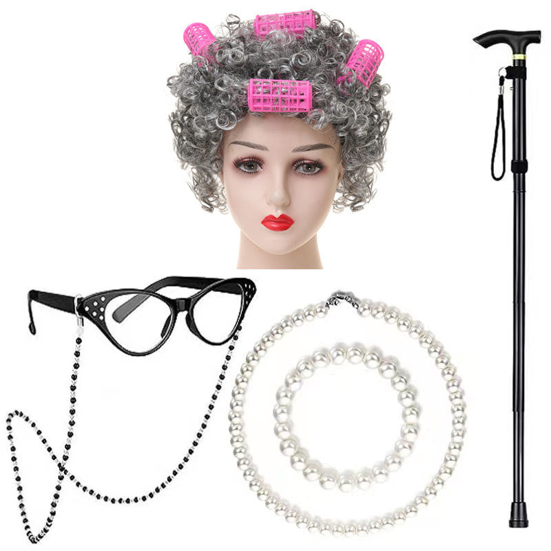 School Day Grandma Sheath Halloween Grandpa Cos Wig