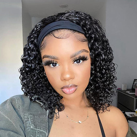 Black Headband Female Short Curly African Small Volume Wig Ponytail