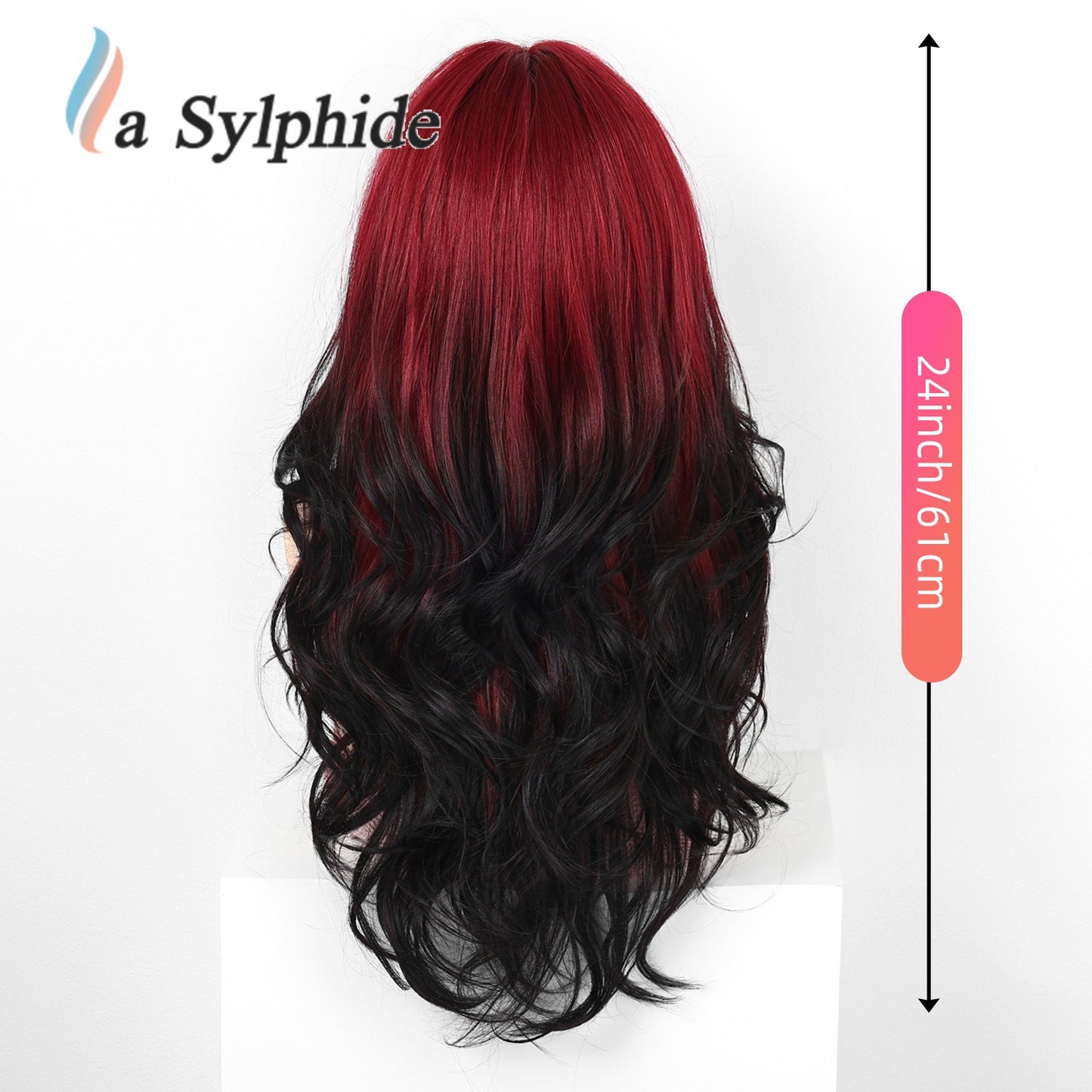Wine Red Gradient Bangs Fiber Curly Hair Halloween Wig Long Curls