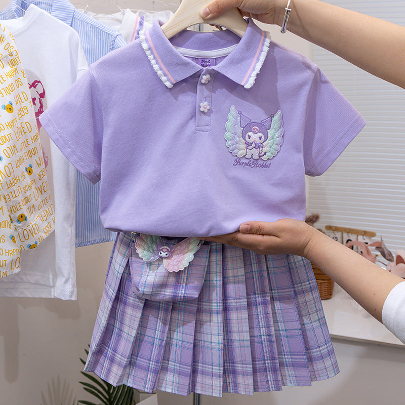 Children's Summer Dress Fashionable Clothes Preppy Style Pleated Skirt Children's Suit