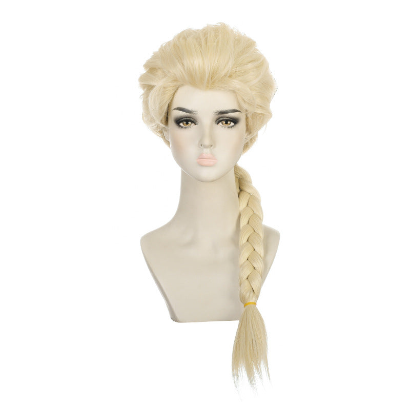 Frozen Princess Elsa Halloween Queen Beige Braid Cos Wig
