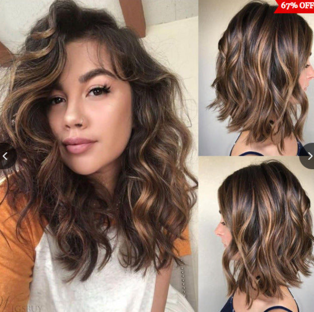 Women's Gradient Fluffy Bangs Long Piece Face Wig Short Curly Hair