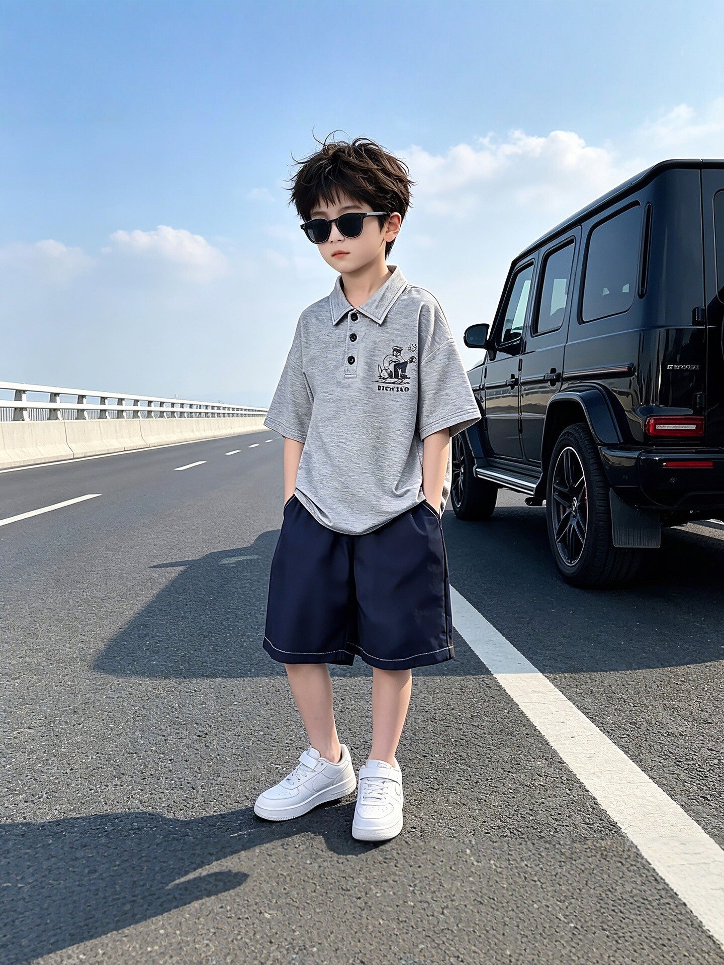 Short-sleeved Shirt Korean Style Trendy Casual Sports Children's Suit