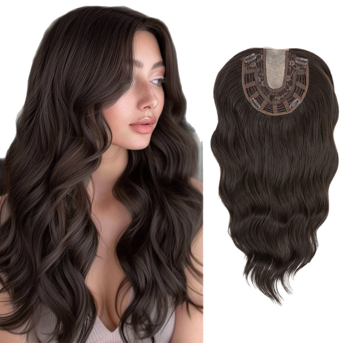 Natural Fluffy High Skull Top Hairpiece Big Wave Curly Wig