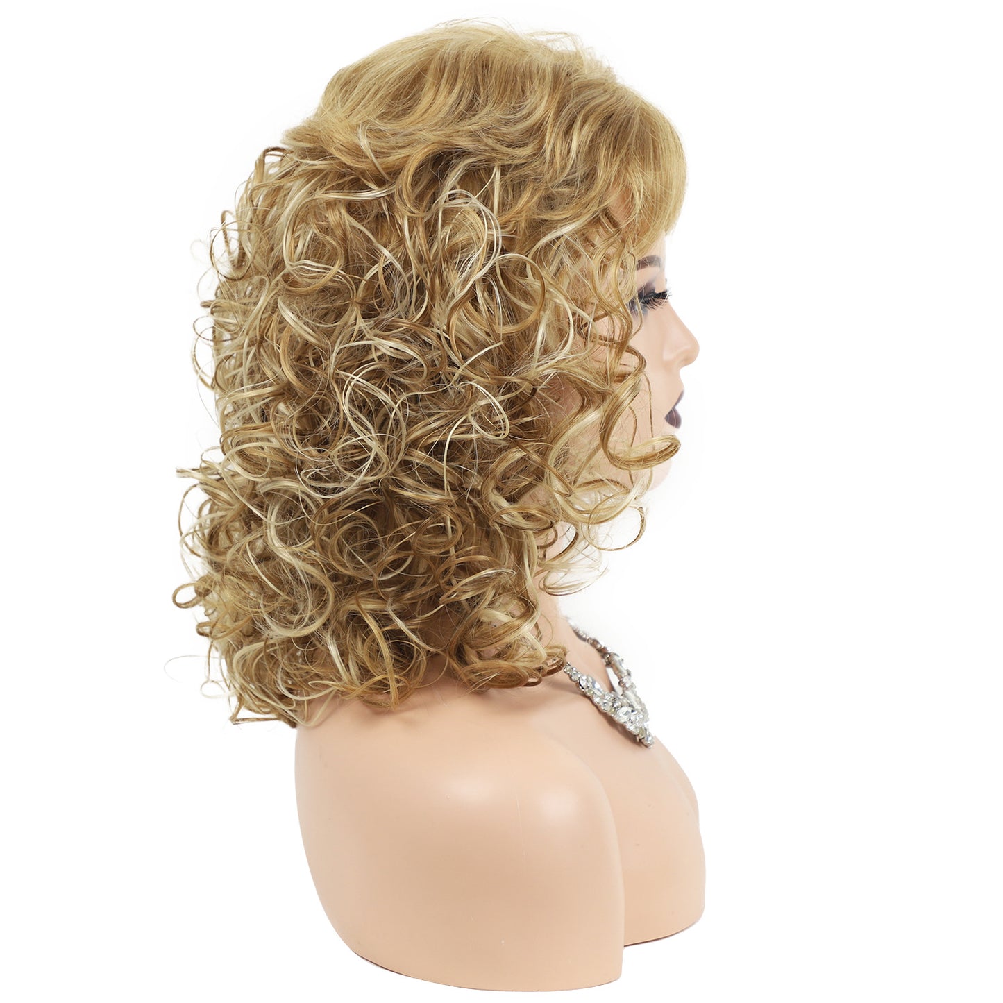 Women's Golden Medium Curly Synthetic Wigs Wig Long Curls