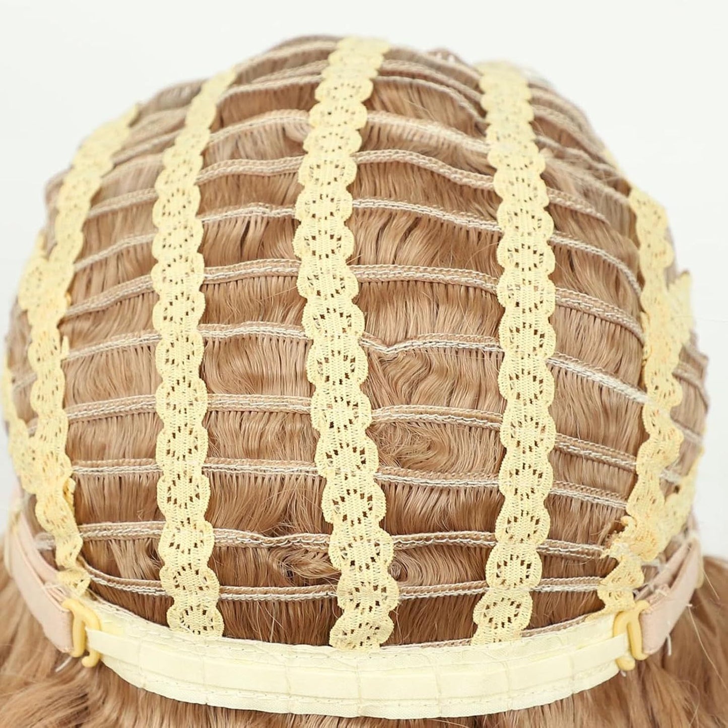 Women's Brown Dyed Water Ripple Head Cover Wig Short Curly Hair