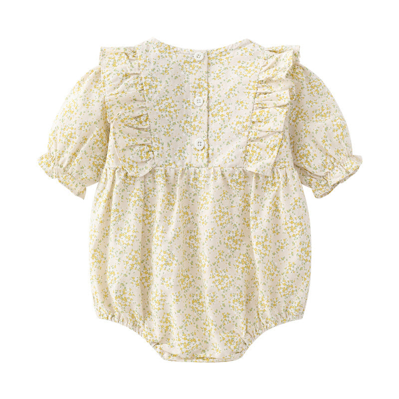 Source Pastoral Style Floral Short Sleeve Jumpsuit, Climbing Suit