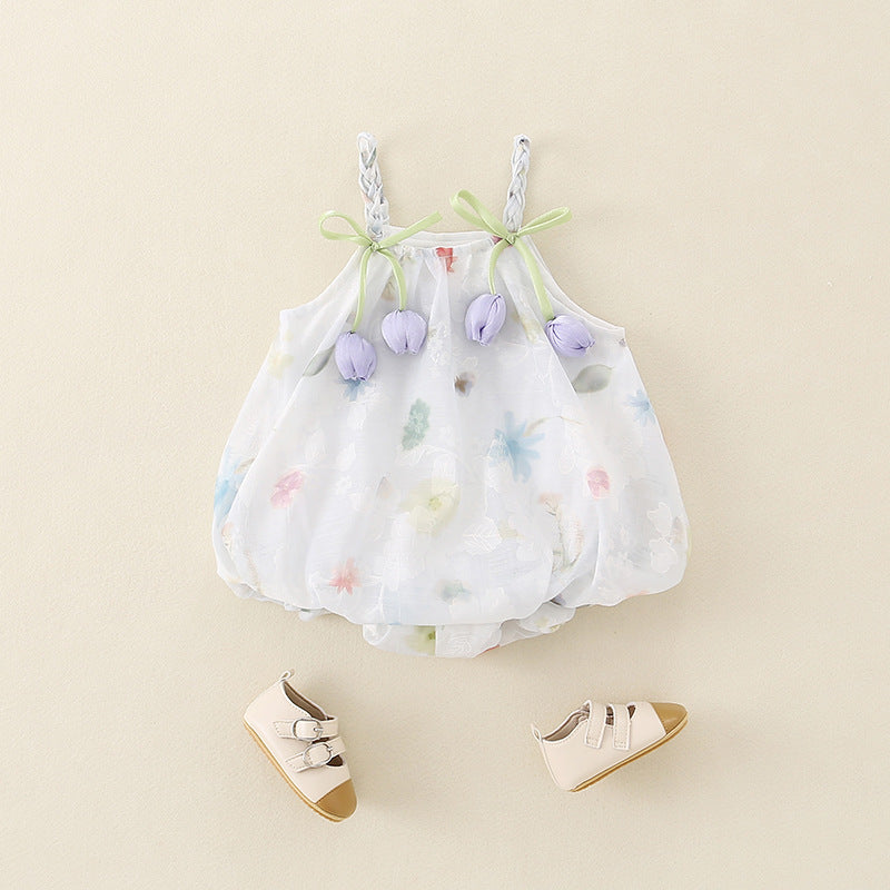 Korean Style Summer Tulip Chiffon Suspender Dress Infant Triangle Rompers Jumpsuit, Climbing Suit