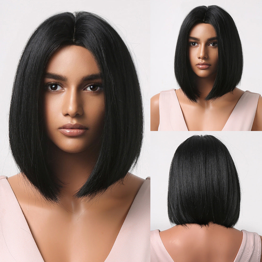 Female Gradient Color Collarbone Length Haircut Simulation Medium Wig Short Curly Hair