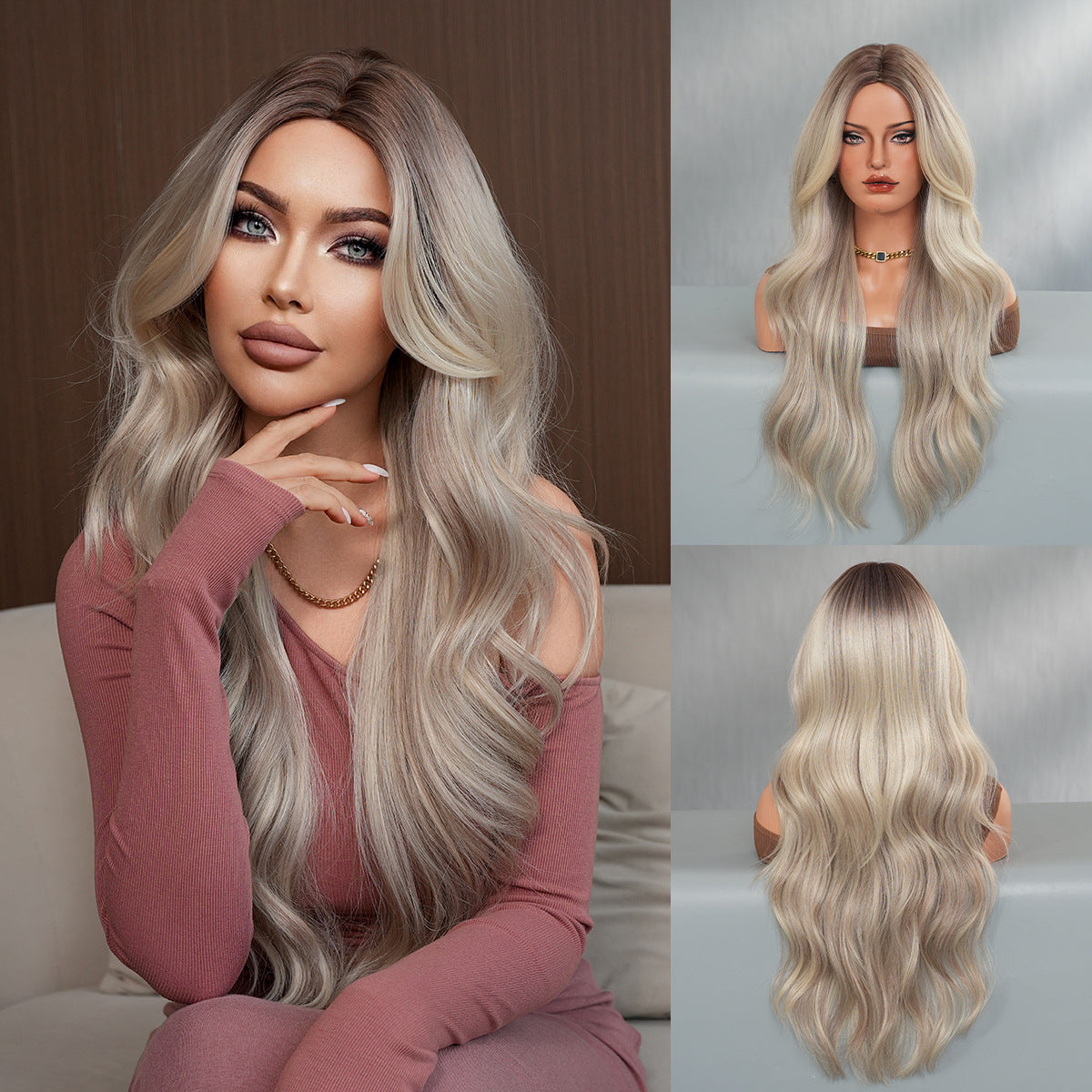 Women's Fashion Mid-length Colorful Curly Hair Sheath Big Wave Chemical Wig Long Curls