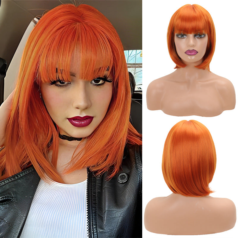 Color Inner Buckle Bangs Inch Wave Wig Short Straight Hair