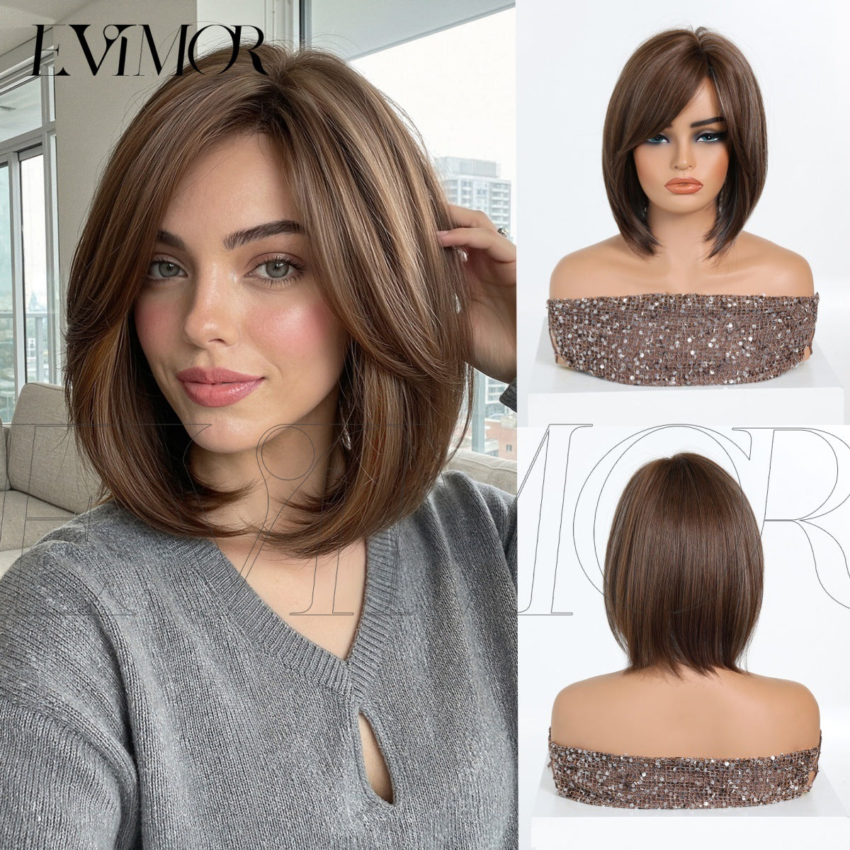 Women's Fiber Summer Realistic Natural Middle Age Wig Short Straight Hair