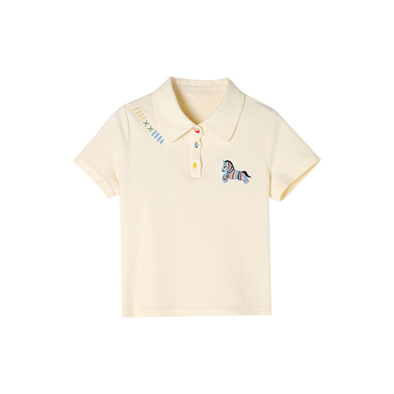 Children's Preppy Style Shirt Colorful Buckle Pony Embroidered Children's T-shirt
