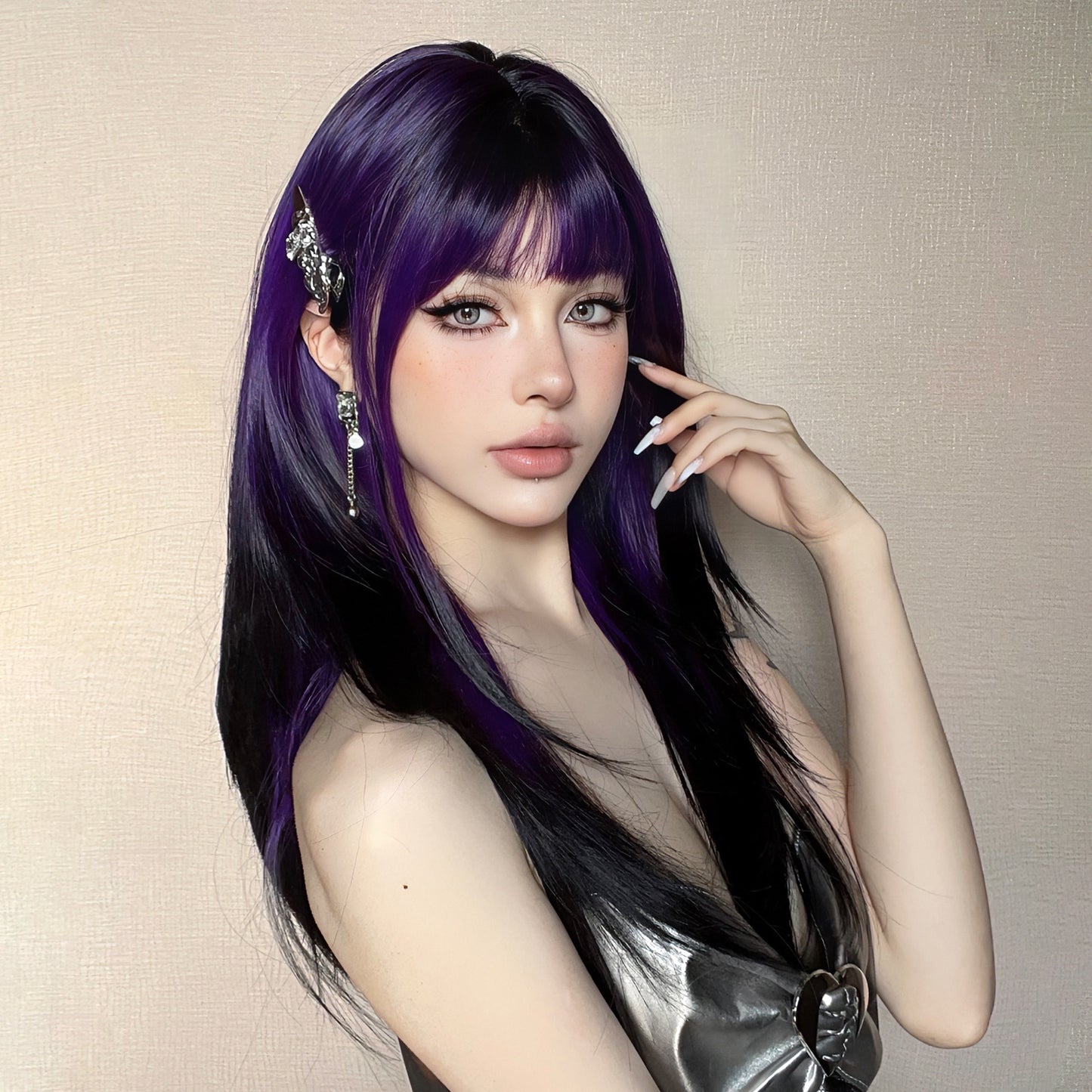 Mid-length Curly Hair Repairing Face Skin Summer Long Straight Wig