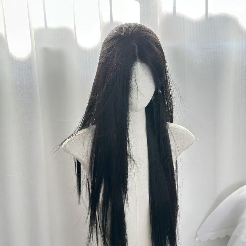 White Moonlight Female Black Mid-length Bangs Universal Simulation Long Straight Wig