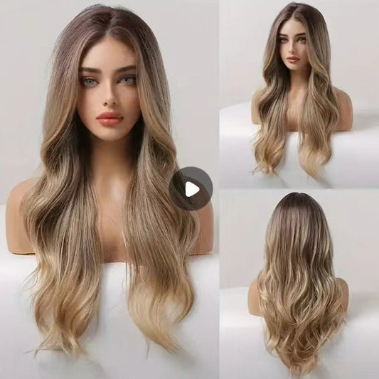 Women's Fashion Head Dyed Gradient Golden Synthetic Wig Short Curly Hair