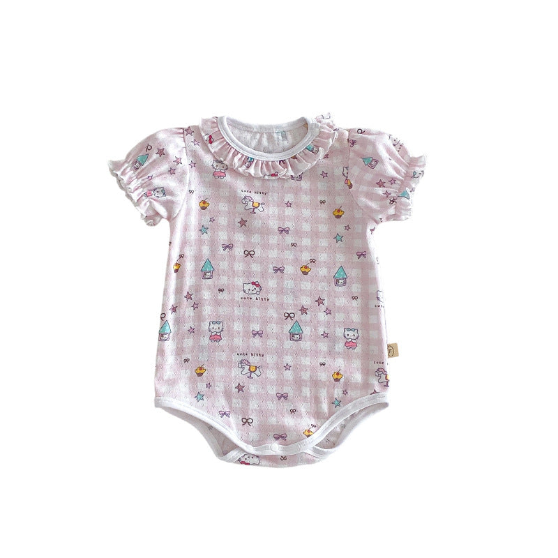 Cartoon Summer Super Cute Lace Collar Floral Romper Born Jumpsuit, Climbing Suit