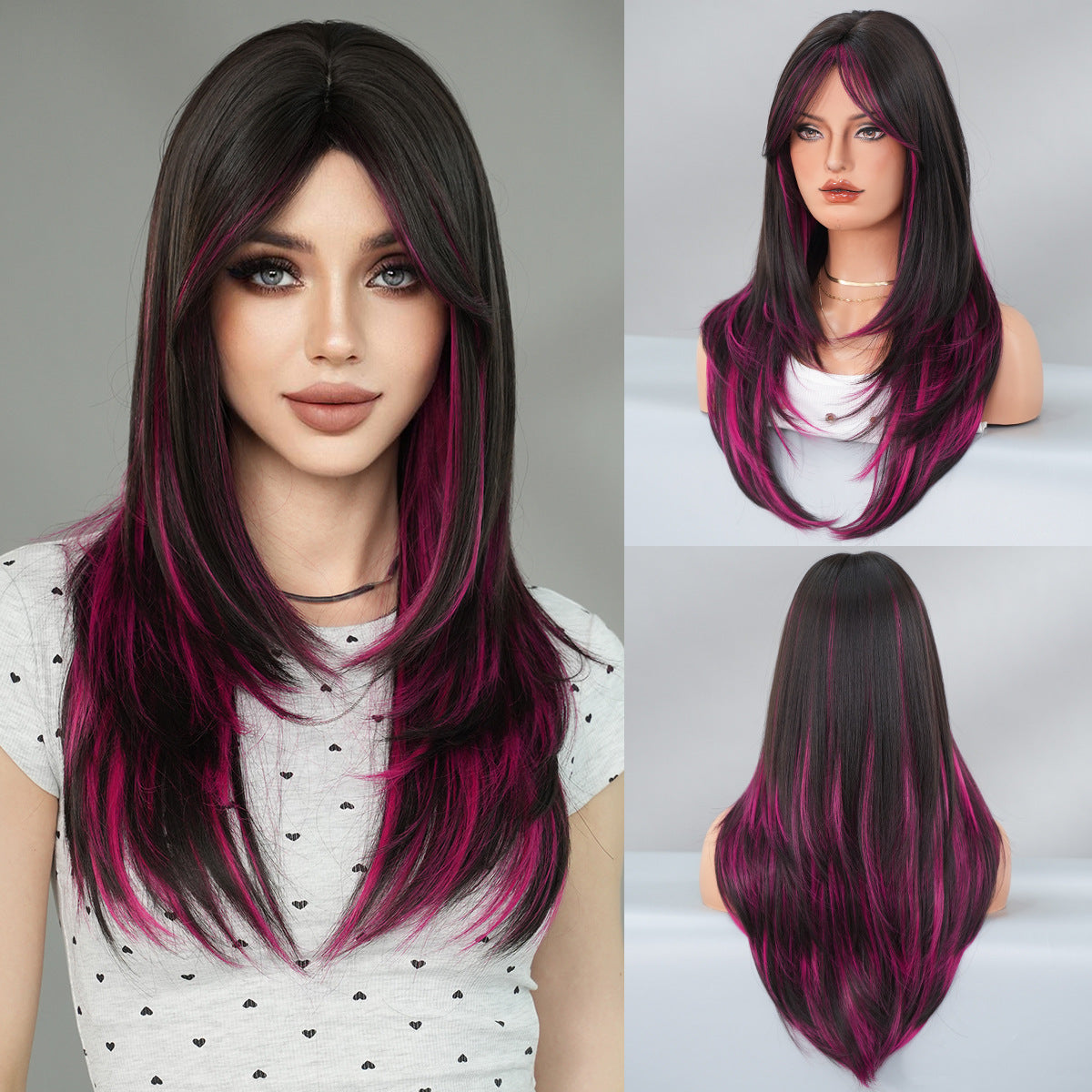 Female Bangs Gradient Long Straight Hair High Quality Natural Other Wig