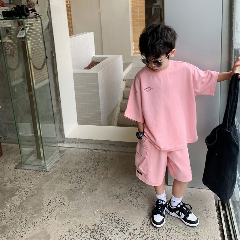 Children's Summer Teens Short Sleeve Shorts Casual Two-piece Clothes Sports Children's Suit