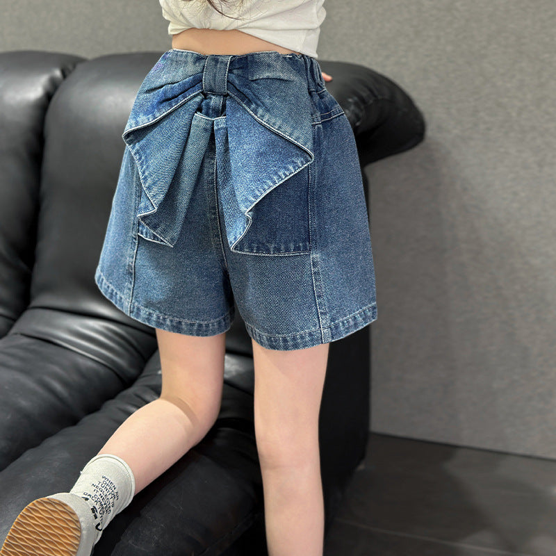 Children's Denim Shorts Western Style Bow Older Children's Pants