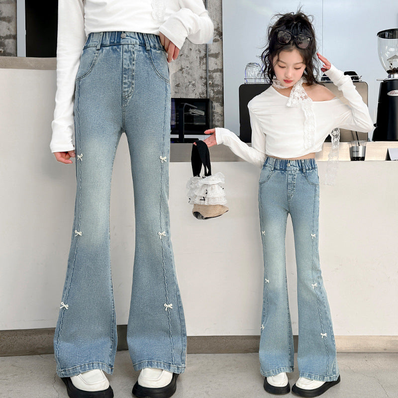 Children's Skinny Jeans Medium Big Bell-bottom Casual Fleece-lined Children's Pants