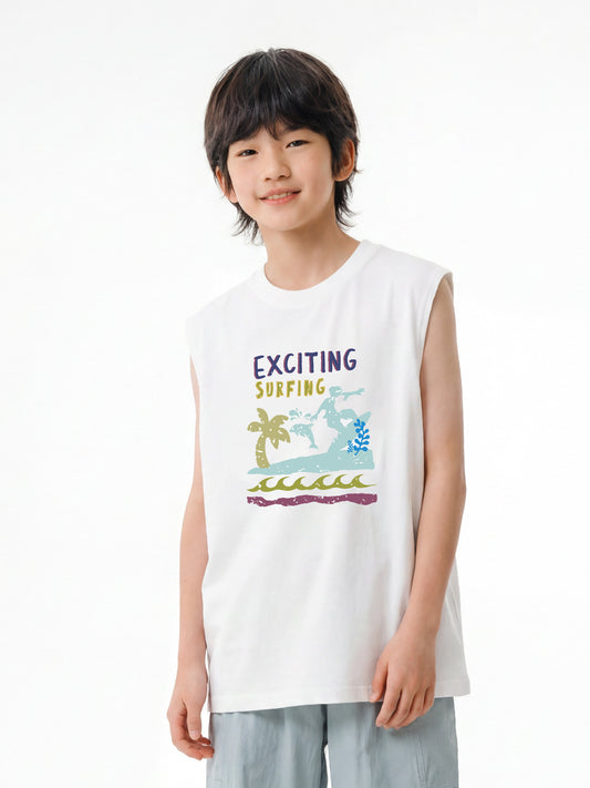 Children's Beauty Style Boys Cool Vest Medium Big Casual Sleeveless Shirt Children's T-shirt