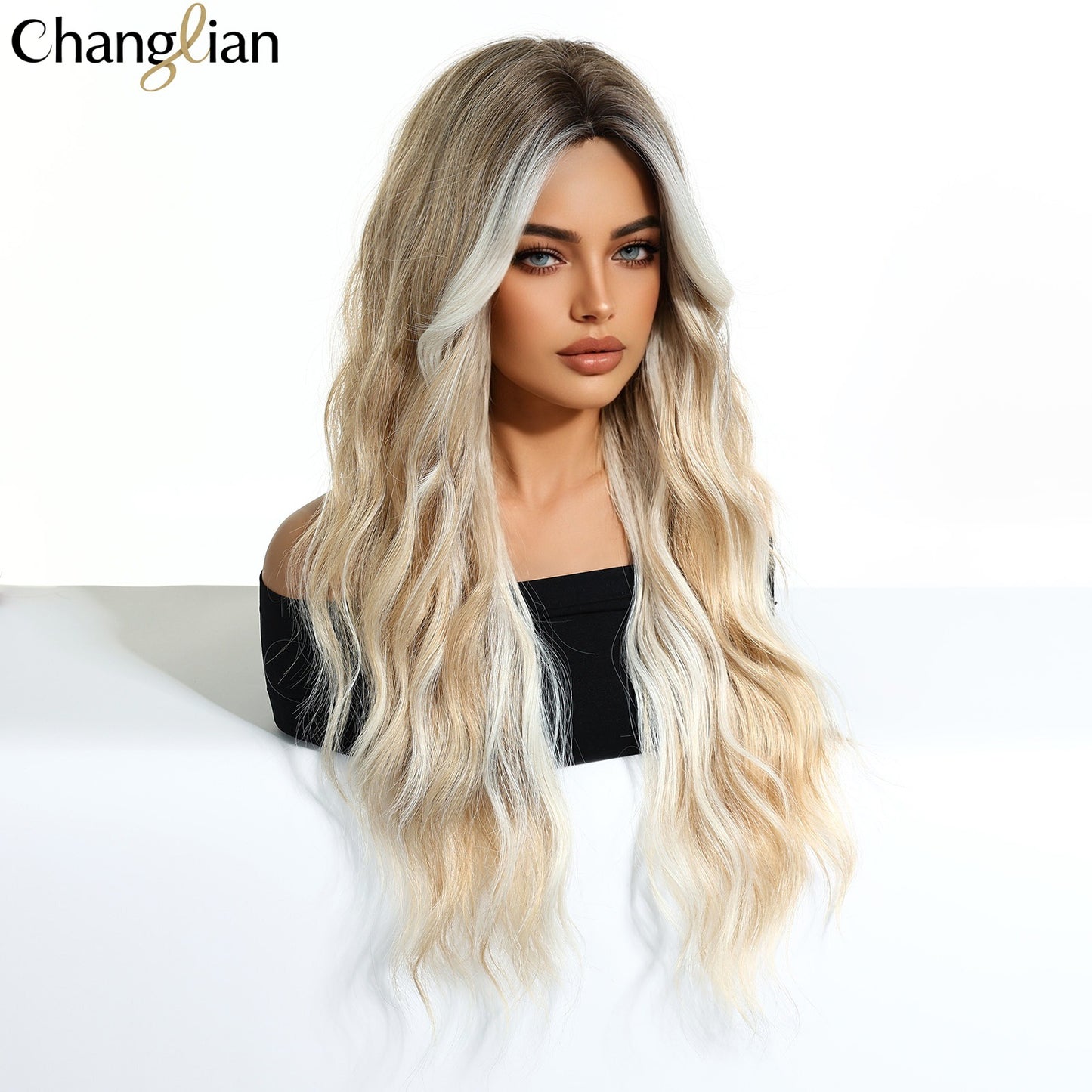 White Gold Color Highlight Big Wave Curly Hair Wig Long Curls