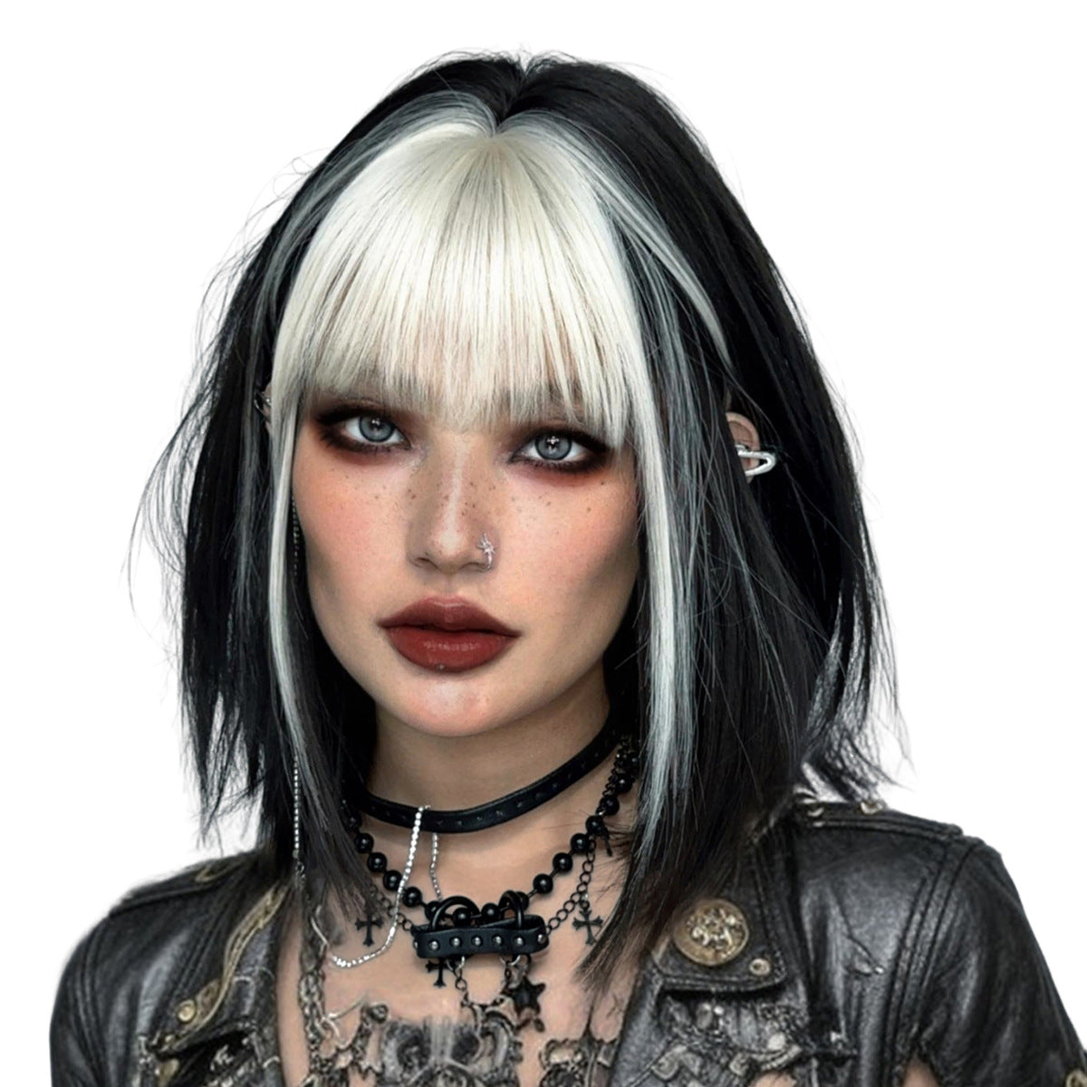 Asian Culture Bobo Female Gray White Bangs Lolita Wig Short Straight Hair