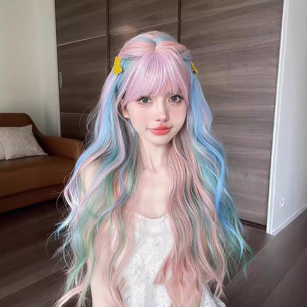 Curly Hair Full Top Rainbow Soft Wig Long Curls